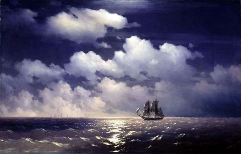 Description of the painting by Ivan Aivazovsky Brig Mercury after the victory over two Turkish courts