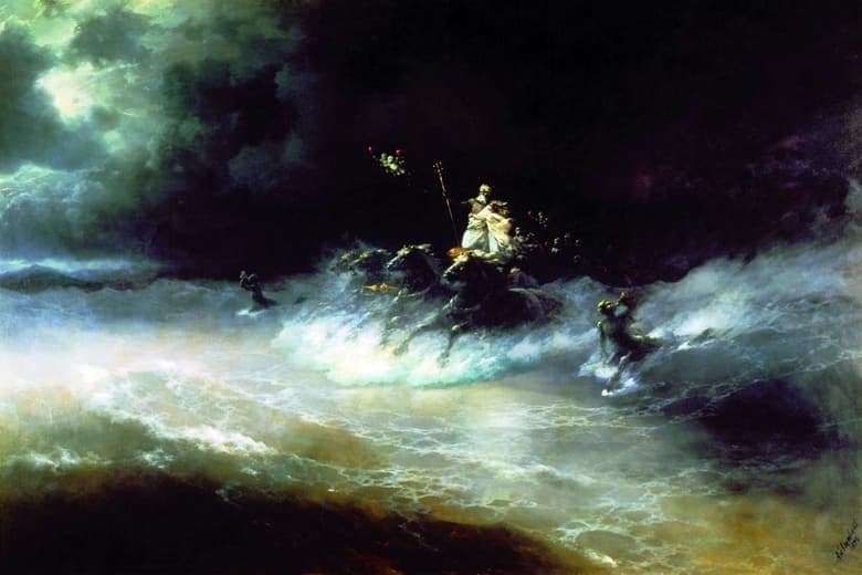 Description of the painting by Ivan Aivazovsky Journey of Poseidon by Sea
