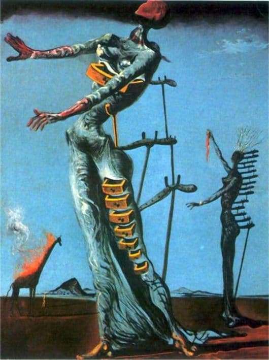 Description of the painting by Salvador Dali Giraffe in fire