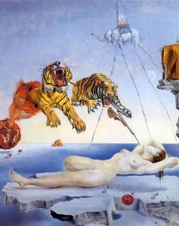 Description of the painting by Salvador Dali Sleep caused by the flight of a bee around a pomegranate