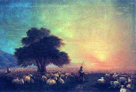 Description of the painting by Ivan Aivazovsky Sheep in the pasture (Flock of sheep)