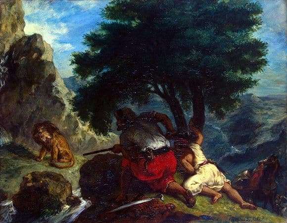 Description of the painting by Eugene Delacroix Lion Hunt in Morocco