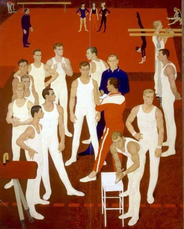 Description of the painting by Dmitry Zhilinsky Gymnasts of the USSR (1964 1965)