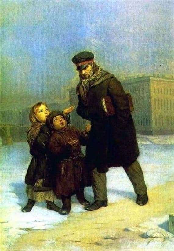 Description of the painting by Firs Zhuravlev Children beggars