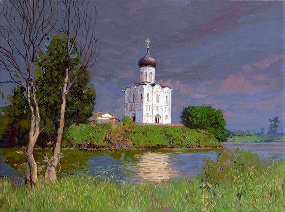 Description of the painting by Sergey Baulin The Church of the Intercession on the Nerl