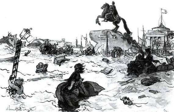 Illustration to Pushkins poem The Bronze Horseman by Alexander Benoit