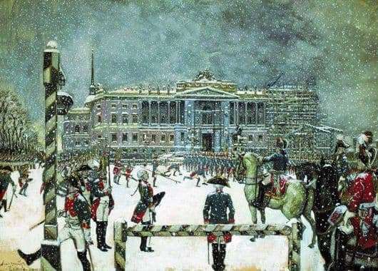 Description of the painting by Alexander Benois Parade under Paul I