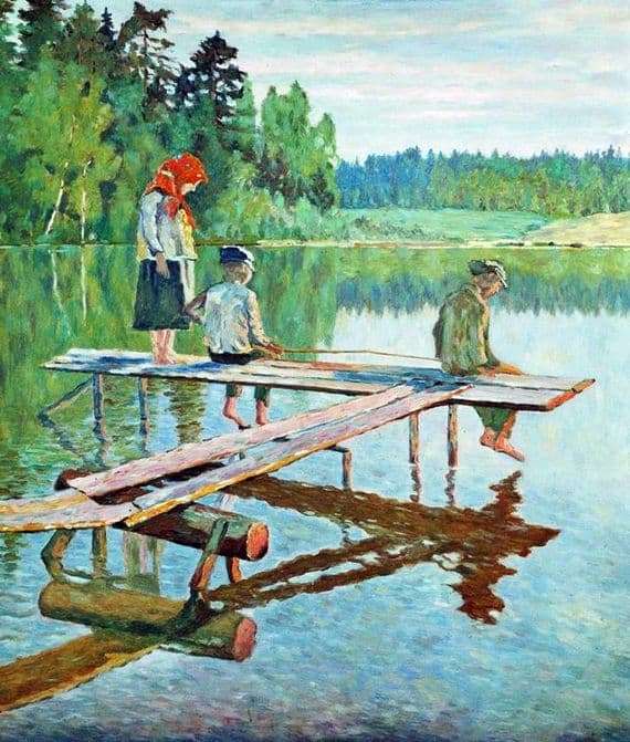 Description of the painting by Nikolai Bogdanov Belsky Evening (Angler)