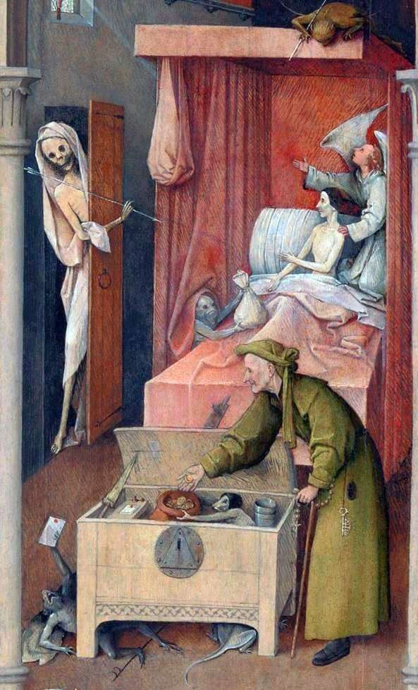 Description of the painting by Hieronymus Bosch Death and the miser