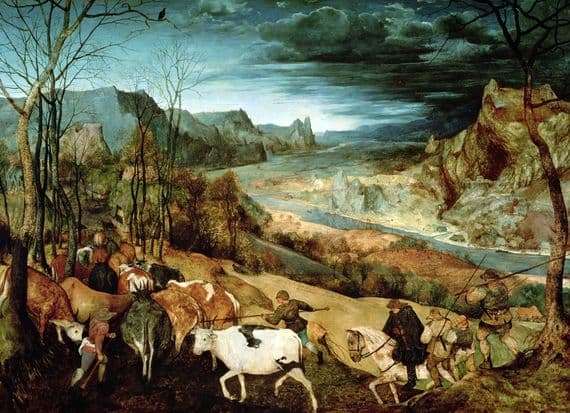 Description of the painting by Peter Bruegel Return of the herd