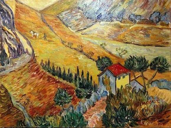 Description of the painting by Vincent Van Gogh Landscape with a house and plowman