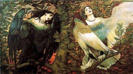 Description of the painting by Victor Vasnetsov Song of joy and sorrow (Sirin and Alkonost)
