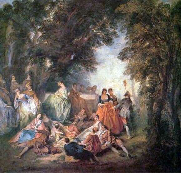 Description of the painting by Antoine Vatto Society in the Park