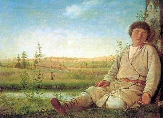 Description of the painting by Alexei Venetsianov Sleeping Shepherd