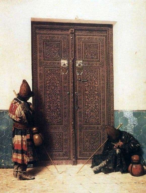 Description paintings Vasily Vereshchagin At the door of the mosque
