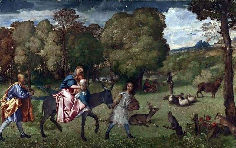 Description of the painting by Titian Vechelio Flight into Egypt