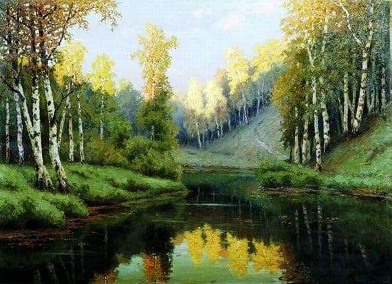 Description of the painting by Efim Volkov Forest Lake