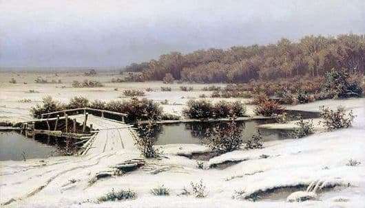 Description of the painting by Efim Volkov Early snow