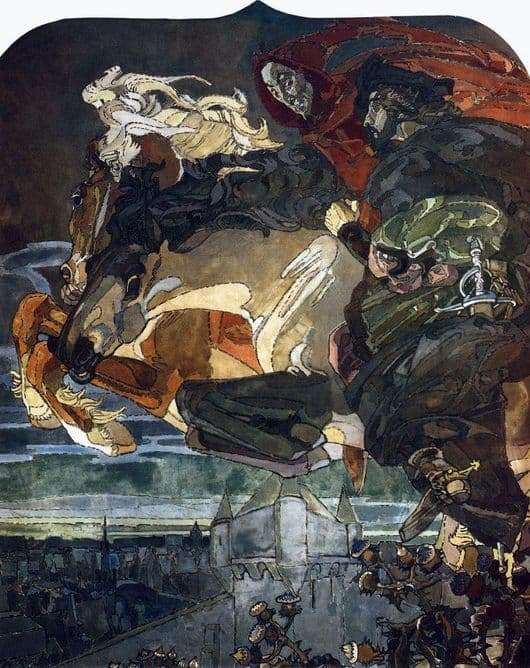 Description of the painting by Mikhail Vrubel Flight of Faust and Mephistopheles