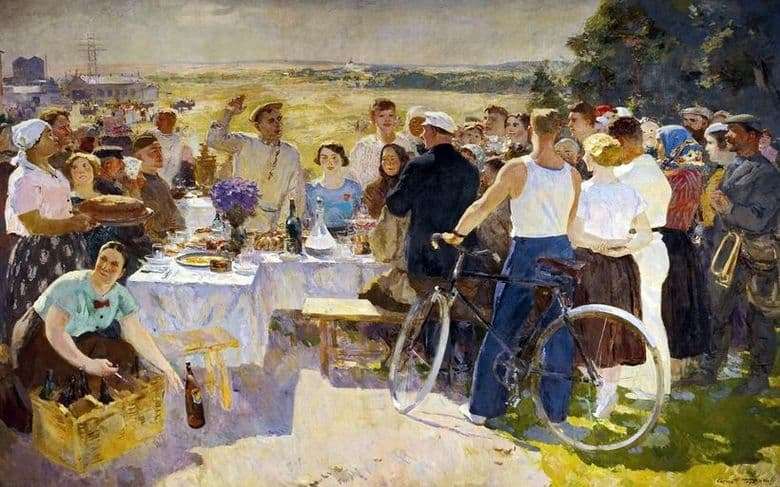 Description of the painting by Sergei Gerasimov Collective farm holiday