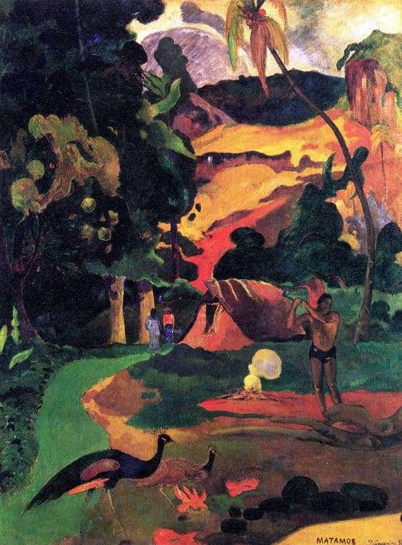 Description of the painting by Paul Gauguin Landscape with Peacocks