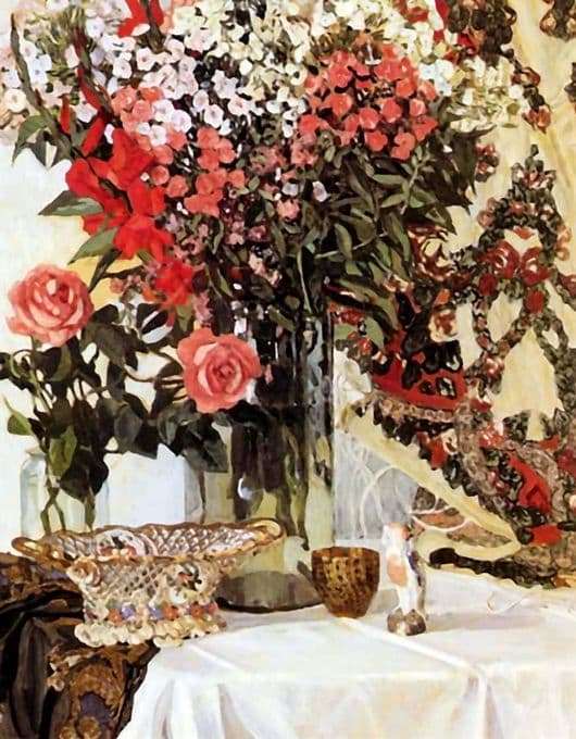 Description of the painting by Alexander Golovin Flowers in a Vase