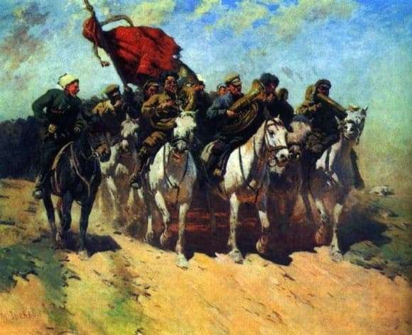 Description of the painting by Mitrofan Grekov Trumpeters of the first cavalry army