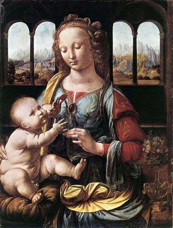 Description of the painting by Leonardo Da Vinci Madonna with a Carnation