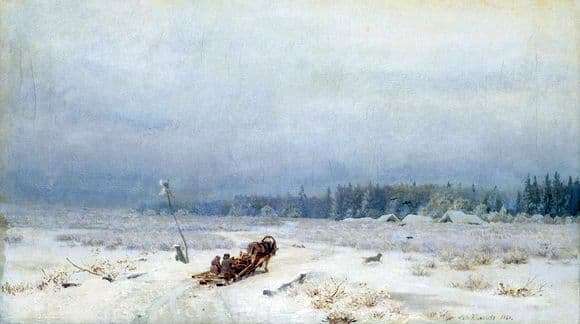 Description of the painting by Lev Lvovich Kamenev Winter road (1866)