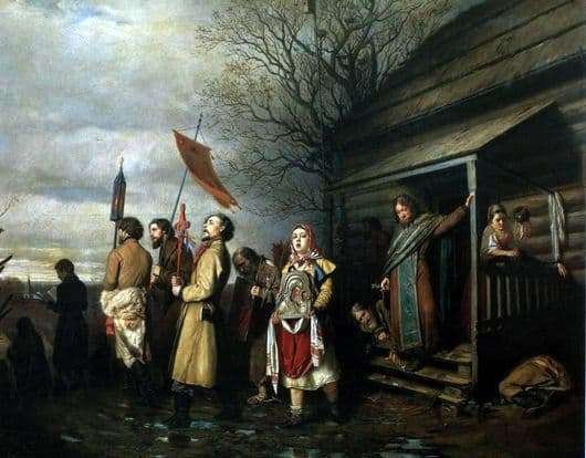 Description of the painting by Vasily Perov Rural religious procession at Easter