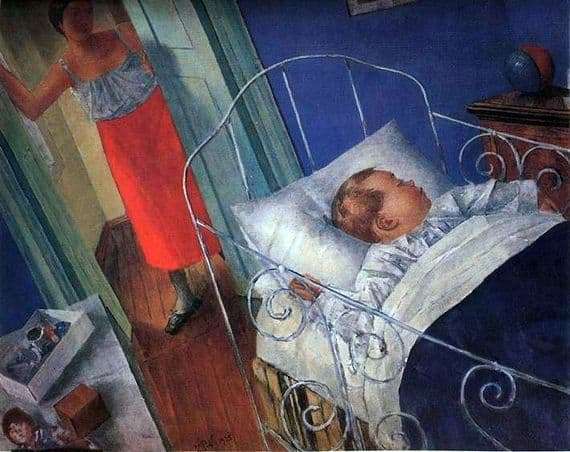 Description of the painting by Kuzma Petrov Vodkin In the nursery