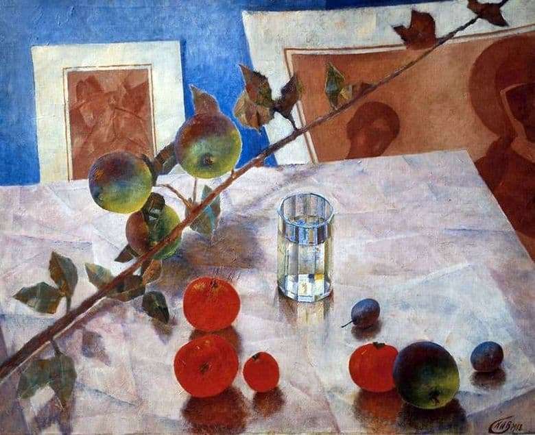 Description of the painting by Kuzma Petrov Vodkin Pink still life