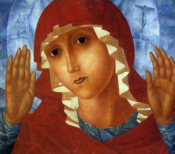 Description of the painting by Kuzma Petrov Vodkin Virgin of tenderness of evil hearts