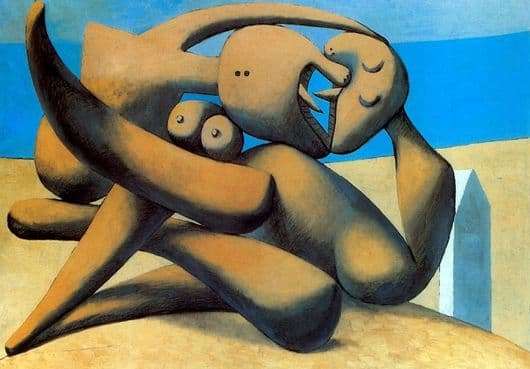 Description of the painting by Pablo Picasso Figures on the beach (kiss)