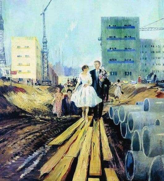 Description of the painting by Yuri Pimenov Wedding in tomorrows street