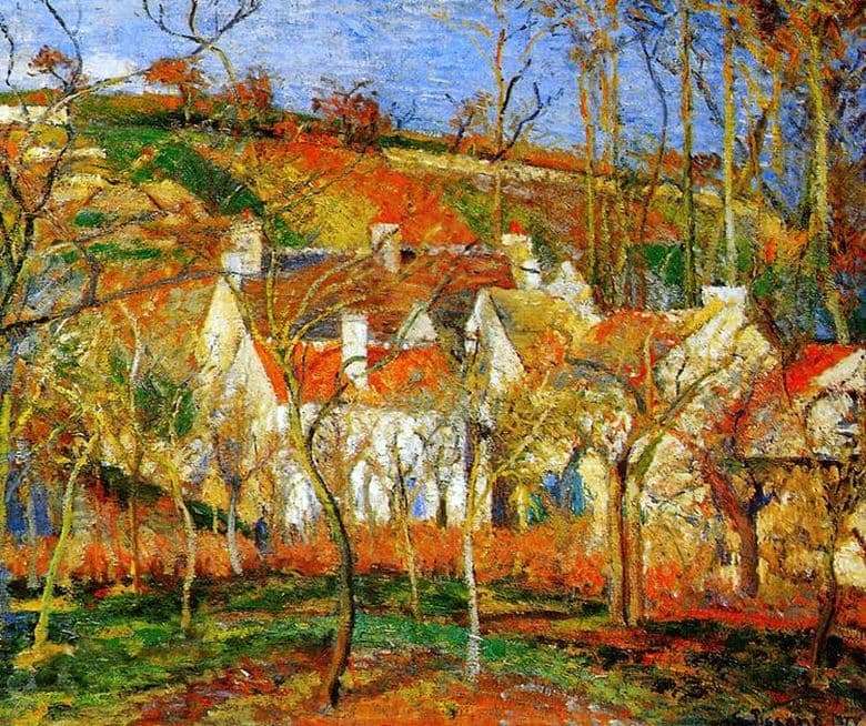 Description of the painting by Camille Pissarro Red roofs