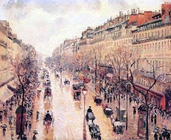 Description of the painting by Camille Pissarro Boulevard of Montmartre
