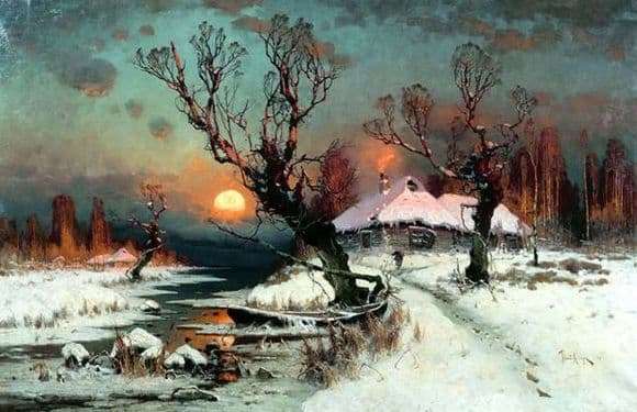Description of the painting by Julius Klever Sunset in winter