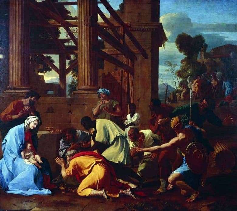 Description of the painting by Nicolas Poussin Adoration of the Magi