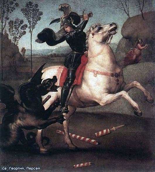 Description of the painting by Raphael Santi St. George, defeating the dragon