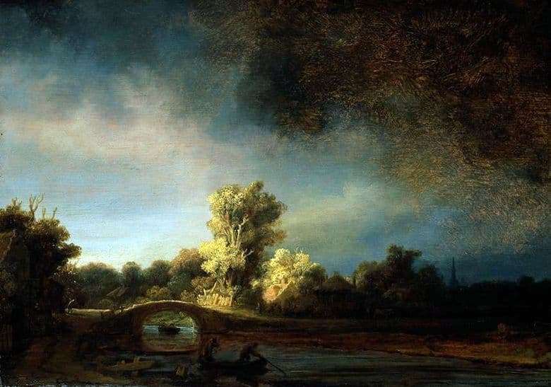 Description of the painting by Rembrandt Harmens van Rijn Landscape with a stone bridge
