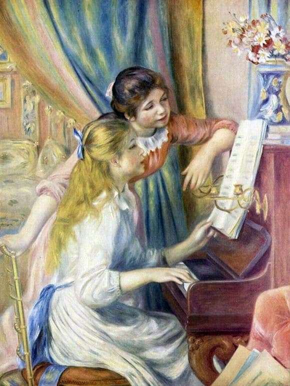 Description of the painting by Pierre Auguste Renoir Girls at the piano