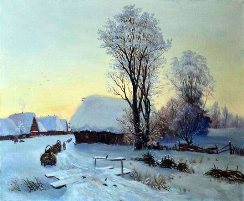 Description of the painting by Gabriel Kondratenko Winter evening
