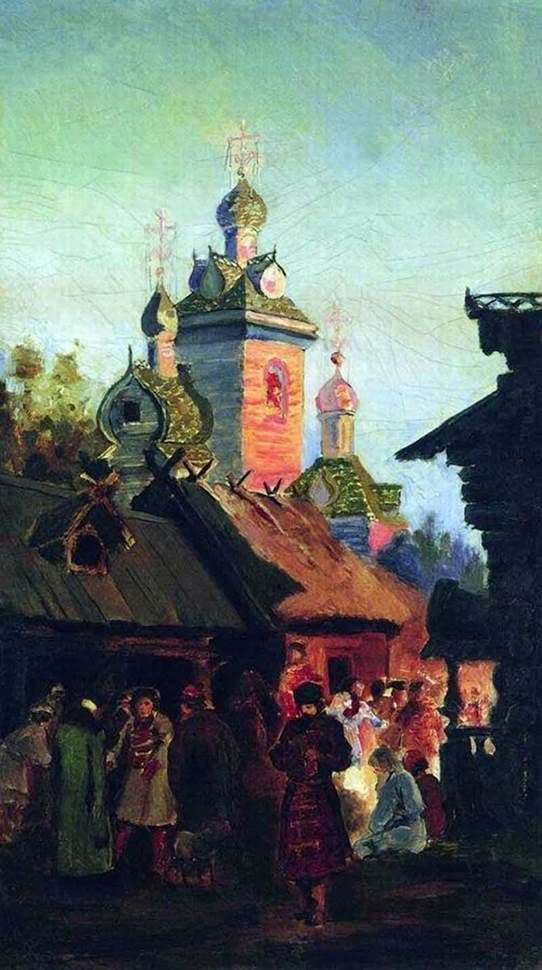 Description of the painting by Andrei Ryabushkin The street of old Moscow