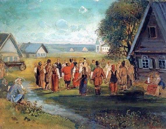 Description of the painting by Alexei Savrasov Round dance in the village