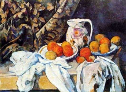 Description of the painting by Paul Cezanne Still Life with a Jug (Still Life with Drapery)