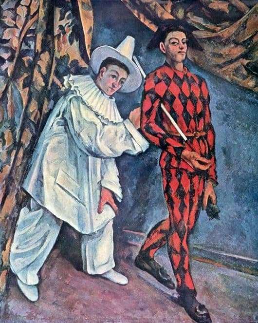 Description of the painting by Paul Cezanne Pierrot and Harlequin