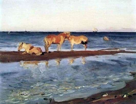 Description of the painting by Valentin Serov Horses on the beach