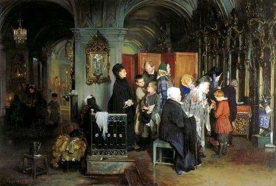 Description of the painting by Alexei Korzukhin Before confession