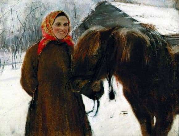 Description of the painting by Valentin Serov Baba with a horse